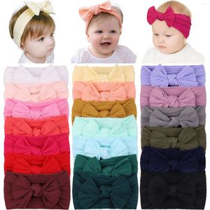 Hårtillbehör 20Colors 1pc Born Wide Nylon Bandana Baby Head Band Ribbed Boys Girls Elastic pannband Kids Big Bow Headwear