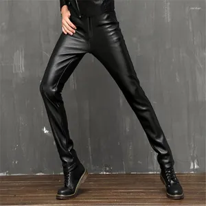 Men's Pants PU Leather Pencil For Male Thick Velvet Trousers Stretch Waterproof Capris Warm Spring