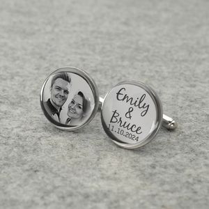 Pendant Necklaces Personalized Po Cufflinks Shirt Custom Portrait Cuff Links Picture Memorial Gift for dad Husband Wedding Favors 231202