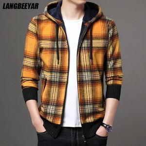 Men's Jackets Top Quality Brand Fashion Woolen Baseball Collar Thick Velvet Casual Jacket Men Hooded Plaid Cardigan Coats Clothes 231202