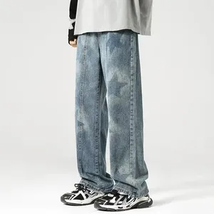 Jeans da uomo tubo dritto elastico pantaloni lunghi a gamba larga con stampa a stella retrò per uomo 2023 moda uomo Denim Casual