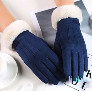 Five-finger gloves Women's winter warm screen fur full-finger gloves driving windproof Gantt pants