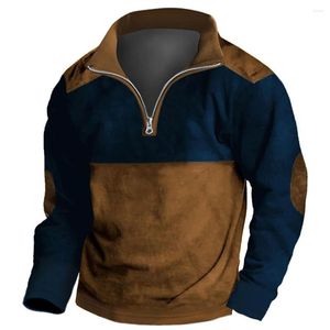 Felpe con cappuccio da uomo Moda Zip-up Colletto alla coreana Felpe Manica lunga Colore Patchwork Maglione Top sportivi Pullover Felpa Abbigliamento uomo