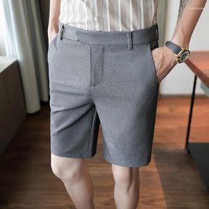 Männer Shorts Mode Schwarz/Grau Sommer Dünne Feste Farbe Slim Fit Männer Kleidung 2023 Einfache Business Casual Knie länge Homme