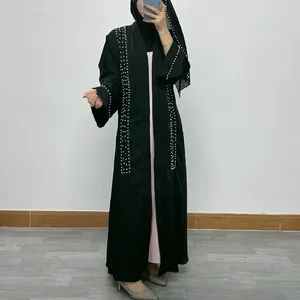 Etnik Giyim F326 Abaya Plain Crinkle Saten İslam Müslüman Dubai Kimono Abayas Kadınlar için Ramazan Mütevazı Kaftan Parti Hırka