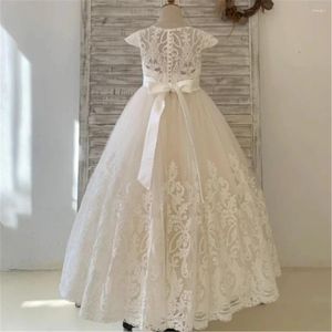 Flickklänningar Flower White Angel Dleeveless Gace Lace Printing For Wedding Puffy Baby First Communion Dress Kids Dream Gift