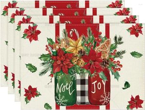 Masa Paspasları Noel Joy Vazo Poinsettia Noel Placemats Seti 4 12x18 Gingerbread Xmas Winter parti mutfak yemek dekor