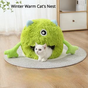 Canis Canetas Produto Cama para Animais de Estimação Inverno Quente Ninho de Gato Pelúcia Monstro Villa Destacável Lavável Semi Fechado Gatos Den Cartoon Animais de Estimação Casa 231202