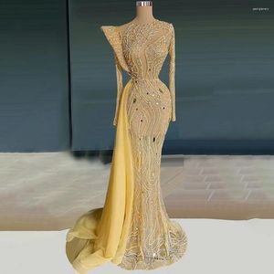 Party Dresses M211 Yellow O-Neck Natural Mermaid/Trumpet Floor-Length Beads Women Evening Dresses/Black Girl Prom Gowns