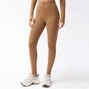 Aktive Hosen Front Zip Hohe Taille Sport Leggings Frauen Gerippte Workout Gym Hose Elastische Kompression Laufhose 2023 Pilates Leggins