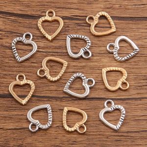 Charms 50st 12x15mm 2 färg grossist metalllegering liten tvåsidig ihålig hjärthänge för smycken som gör DIY handgjorda hantverk