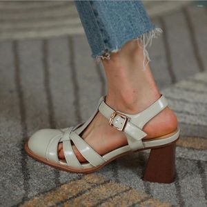 S Sandalen Gurt Gladiator Beige Buckle Retro braun einfache Schuhe Römische Damen Leder Damen für Frühlings Sommer Sandal 742 Schuh Frauen Ladie