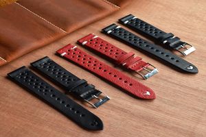 Onthelevel 18mm 19mm 20mm 22mm 24mm Watch Leather Strap Porous Red Black Watch Band Handmade Stitching WatchbandCJ1912259788706
