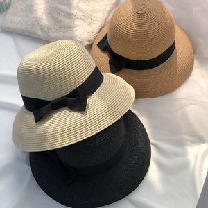 Береты Хепберн с бантом и лентой, солнцезащитная шляпа, женская соломенная шляпа с ведром, цветной солнцезащитный крем, пляжная оптовая продажа