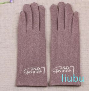 Guanti a cinque dita invernali da donna con touch screen più interno in velluto sottile stile semplice con lettere calde ricamate