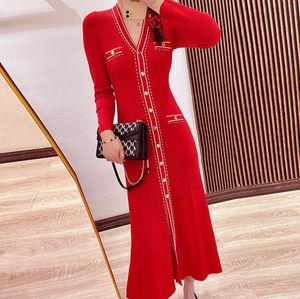 Hot Sandro v-teace lebtnibed slim long long long red solid color style style new