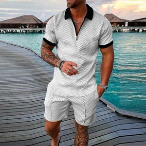 Tute da uomo 2 pezzi Uomo Estate Casual Colletto rovesciato Manica corta Abito sportivo Boho Pullover Top Pantaloni Tute Set Abbigliamento Abbigliamento