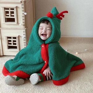 Jackets Christmas Winter Baby Boys Girls Cloak Coat Thick Cloaks Red/Green Festival Clothing Cartoon Deer Horn Hooded Windproof