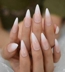 Glänzende Ombre Französische Stilettos Künstliche Nägel Farbverlauf Rosa Nude Lange Scharfe Künstliche UV Falsche Salon Party Nagelspitzen Faux Ongle5833051