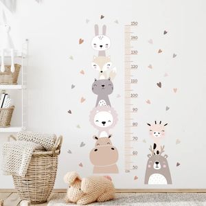 Adesivos de parede Boho Color Style Sorriso Animais Urso Leão Corações Medição de Altura Régua para Quarto de Crianças Bebê Berçário Decalques 231202