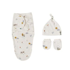 Koce Skupita 3PCS Cute Born Baby Swaddles Wrap and Hat Set 100 Cotton Boys Girls Regulowane niemowlę Swaddle na 0 6 miesiąca 231202