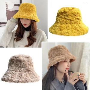 Berets Women Casual Warm Faux Fur Sun Cap Panama Hat Bucket Fisherman