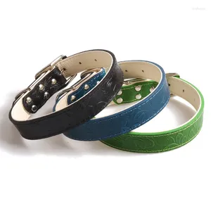 Collari per cani Elegante collare per animali con motivo floreale in pelle intagliata per cani di grossa taglia Fornitore Accessori solidi con stampa di cuccioli