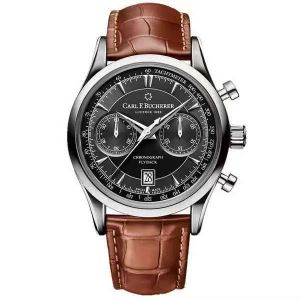 Full Function Carl F. Bucherer Watch Marley Dragon Flyback Chronograph Gray Blue Dial Leather Strap Quartz Men's Watch Watches for Men All dial work Sapphire glasss