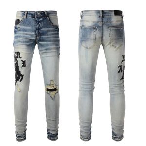 Purple Jeans Amri Jeans Mens Designer Mens Skinny Luxury Amirirs T Shirt Denim Pant Estruerad Ripped Biker Black Blue Jean Slim Fit Motorcykelstorlek 28-40 835