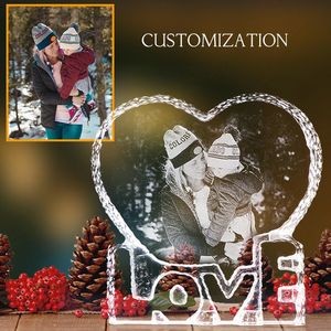 Frames Po Custom Crystal Po Frame Love Heart Laser Engraved Customized Glass Wedding Po Album Personalized Souvenirs Gift 231202