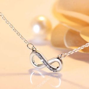 New Sparkling Infinity Pendant Necklace for Real Sterling Silver Wedding Jewelry For Women Girlfriend Gift Diamond designer Necklaces with Original Box