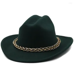 Berets Women's Hat Wide Brim Thick Gold Chain Black Beige Hats For Men Panama Cowboy Cowgirl Street Hip Hop Fedora Sombrero Hombre