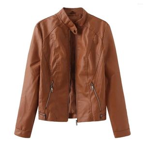 Women's Leather Faux Jacket Women Spring Autumn Moto Biker Zipper Jackets For 2023 Jaqueta Feminina Black Brown Green Red XXXL