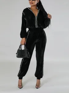 Women's Two Piece Pants Casual Hooded Outwear 2 Sets Beaded Sports Outfits Women Long Sleeve Zipper Cropped Trousers Elegant Pant Fall