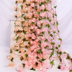 Decorative Flowers Vine Wedding Arch Cherry Blossom Rattan Wall Hanging Curtain Decorations Room Ceiling Background Plants