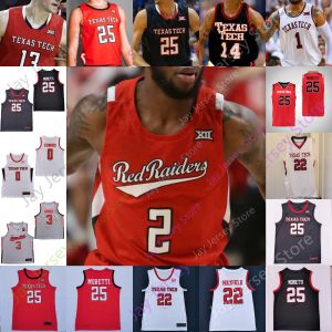 كرة السلة NCAA جديدة ترتدي Texas Tech لكرة السلة Jersey College Adonis Arms Marcus Santos-Sia Mylik Wilson Sardaar Calhoun Daniel Bat