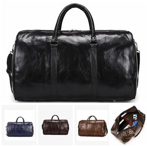 Bolsa de viagem de couro masculina grande duffle independente sapatos armazenamento grandes sacos de fitness bolsa bagagem ombro black286p