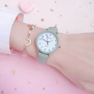 Наручные часы, простые мультяшные цифры, кожаный ремешок, часы, повседневные женские кварцевые наручные часы, женский браслет с набором часов для женщин