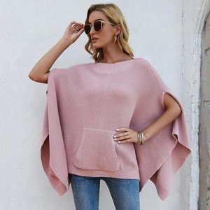 Maglioni da donna Autunno/inverno maglione con scialle lavorato a maglia tinta unita maglione allentato con maniche a pipistrello lavorato a maglia donna