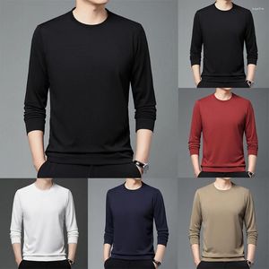 Herr t-skjortor män långärmad besättning hals t-shirt fast färg topp tee sweatshirt pullover avslappnad liten stretchkläder