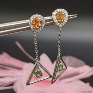 Dangle Earrings Fashion 925 Silver Triangle Drop 4mm 5mm Natural Sapphire 18K Gold Plating Jewelry