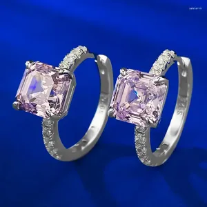 Ohrstecker Frühling Qiaoer 925 Sterling Silber Asscher Cut 8 8MM Lab Sapphire Edelstein Hoop Für Frauen Edlen Schmuck