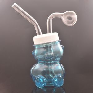 Bruciatore a nafta in vetro 3D a forma di orsetto narghilè Bong riciclatore Dab Rig Percolatore Gorgogliatore Tubo dell'acqua Spessore Raccogli cenere con tubi per bruciatore a nafta downstem 2 pezzi