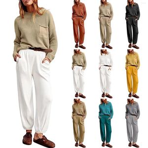 Pantaloni da donna a due pezzi Pantaloni da donna autunno 2023 Manica lunga con scollo a V Pullover Top e tuta termica Abito da donna junior da lavoro