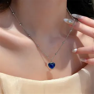 Naszyjniki wiszące moda niebieska kryształowy łańcuch w kształcie serca Naszyjnik prosty srebrny kolor elegancki kolor biżuterii prezenty biżuterii