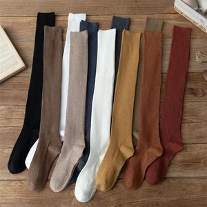Women Socks 2023 Double Needle Solid Color Cotton Japanese Sweet JK Knee Thin Legs Breathable Shaping Ladies Long