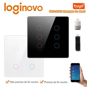 Interruptores acessórios loginovo tuya wifi interruptor de luz inteligente gang brasil padrão 4x4 rf433 toque parede para alexa google vida 231202