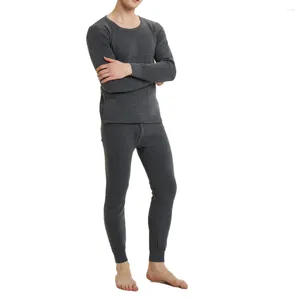 Men's Thermal Underwear Cozy Men Winter Fleece Lined Long Johns Pajamas O Neck Suit With Solid Color Suitable For Cold Weather Navy & Gray