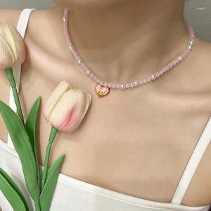 Pingente colares doce coração forma tulipa rosa frisado colar para mulheres simples delicadeza temperamento charme clavicular corrente moda presentes