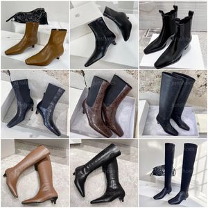 디자이너 The Slim Knee-High Boots Toteme Fashion Women The Mid Boots Luxury Leather Spike Square Head High Heigh Heel The City Boots 크기 35-40
